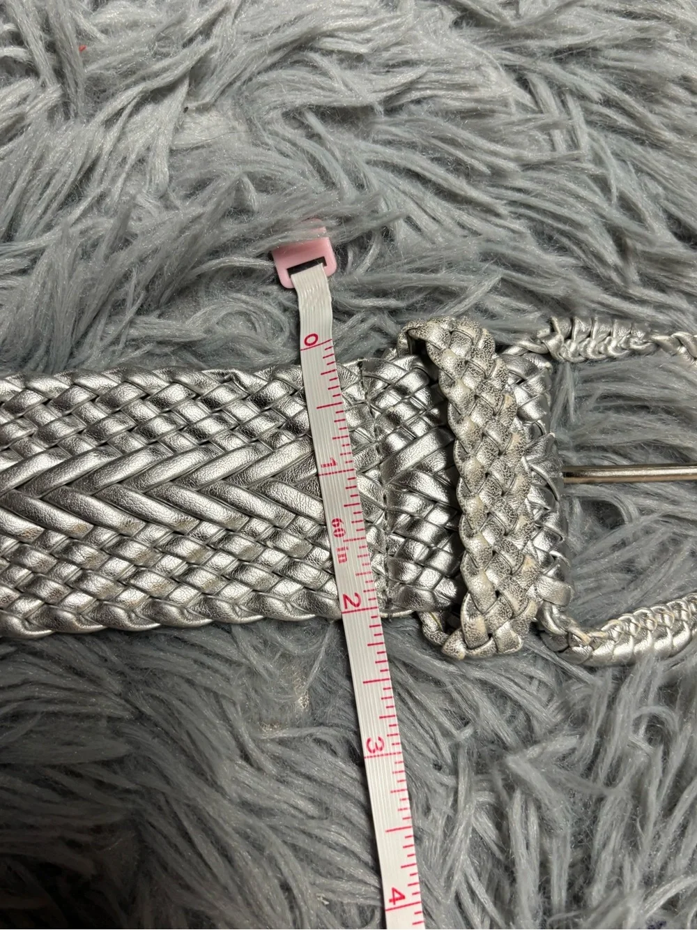Y2K Braided Metallic Silver Waist Belt with Buckle